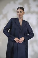 عباية كتان بالطو جوانب تفته كحلي