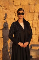 عباية جوخ كحلي بالطو بقيطان تطريز الكتف والكم