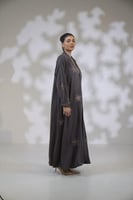 عباية كلوش كريب خفيف تطريز امام واكمام زيتي