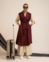 معطف ساده بلا اكمام -عنابي