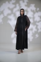 عباية كريب قيطان كم مربع قطن مشجر اسود