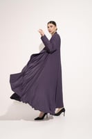 عباية دبل كلوش تطريز الياقة والكم موف