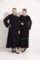 عباية كريب تطريز الجيب كم مربع اسود