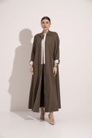 عبايه كتان قلاب وجيوب تحديد قيطان ترابي