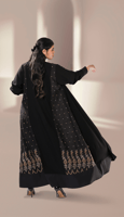 عبايه كلوش جوانب خلف تطريز اسود
