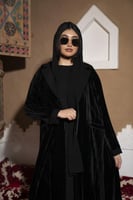 عباية بالطو مخمل مكسر بكريب اسود