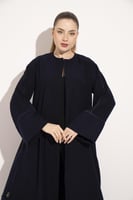 عباية كريب تطريز الجيب كم مربع كحلي