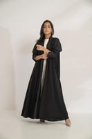 عبايه دبل كلوش ياقه مقلم اسود اسود