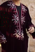 عباية مخمل فراشة تطريز الياقة والاسورة عنابي