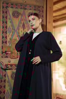 عبايه كريب طبقتين مخمل ساده كحلي