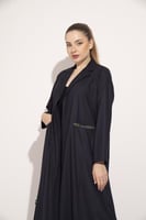 عباية كتان بالطو بجيوب بطانة مشجر كحلي