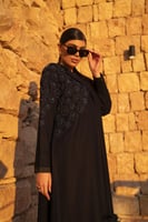 عباية جوخ كحلي بالطو بقيطان تطريز الكتف والكم