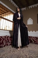 عباية بالطو مخمل مكسر بكريب (موف - زيتي )