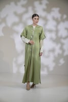 عباية لنن فستان بيج فاتح وجاكيت كم حاير مربع -بيج...