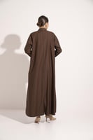 عباية كتان بالطو تطريز الياقه والكم مبطن بني