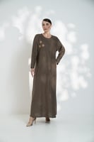 جلابية لنن بقصه الظهر روكاما لامع ترتر ترابي