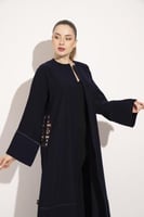 عباية كريب تطريز الجيب كم مربع كحلي