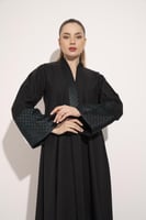 عباية كتان اسوره وياقه تفته اخضر اسود