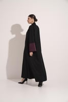 عباية كتان اسوره وياقه تفته عنابي اسود