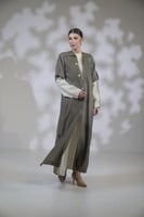 عباية لنن فستان بيج غامق وجاكيت كم حاير مربع -بيج...