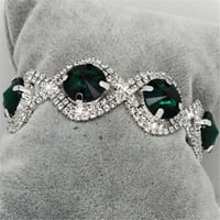طقم مجوهرات مطلي فضة بحجر الكريستال لون اخضر