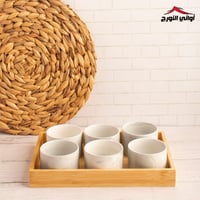 صينية تقديم مستطيل خشب مع بوادي ماربل 6 قطع