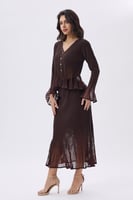 طقم ميدي أنيق باللون البني