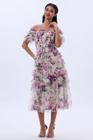 فستان تول بطبعة الورد