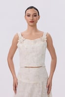 طقم توب وتنورة ميدي باللون السكري