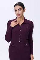 فستان موف استرتش بأزرار أمامية