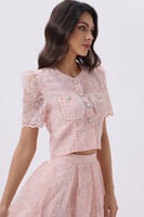 طقم وردي تنورة وبلوزة دانتيل للعيد | Prando