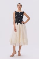 فستان ميدي أسود وعاجي بتول | فستان أنيق للمناسبات