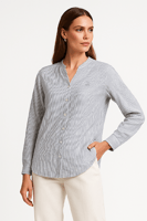 بلوزة مقلمة كتان بياقة مستديرة