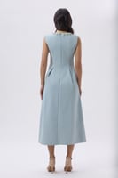 فستان ميدي تركوازي أنيق بتطريز لؤلؤي | Prando