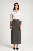 تنورة كريب رصاصي ميدي بفتحه