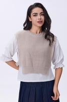 توب وقميص مدمج بتصميم قطعتين بلون بنج وأبيض