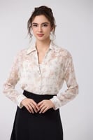 بلوزة شيفون مزخرف بيج