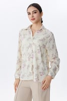 بلوزة ساتان بطبعة أزهار وأزرار أمامية