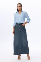 بلوزة سماوي بأكمام قابلة للطي