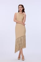 فستان بيج مع هدب