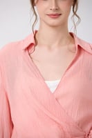 بلوزة شيفون زهري برباط