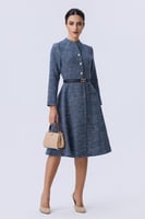 فستان شتوي أزرق بتصميم تويد أنيق