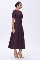 فستان موف استرتش بأزرار أمامية