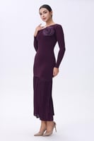 فستان أوف شولدر بزهرة بارزة وتنورة بليسيه