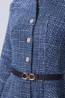 فستان شتوي أزرق بتصميم تويد أنيق