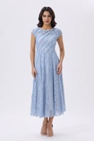 فستان ميدي أزرق دانتيل