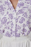 بلوزة قطن بنقشة الورد البنفسجي