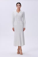 فستان أبيض استرتش بأزرار أمامية