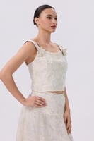 طقم توب وتنورة ميدي باللون السكري