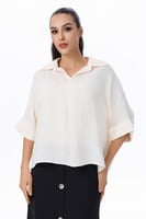 بلوزة كتان أوف وايت بأكمام واسعة
